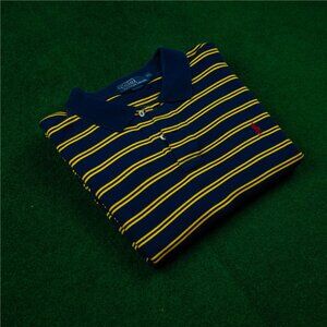 Polo Ralph Lauren Navy Yellow Stripe Pique Polo